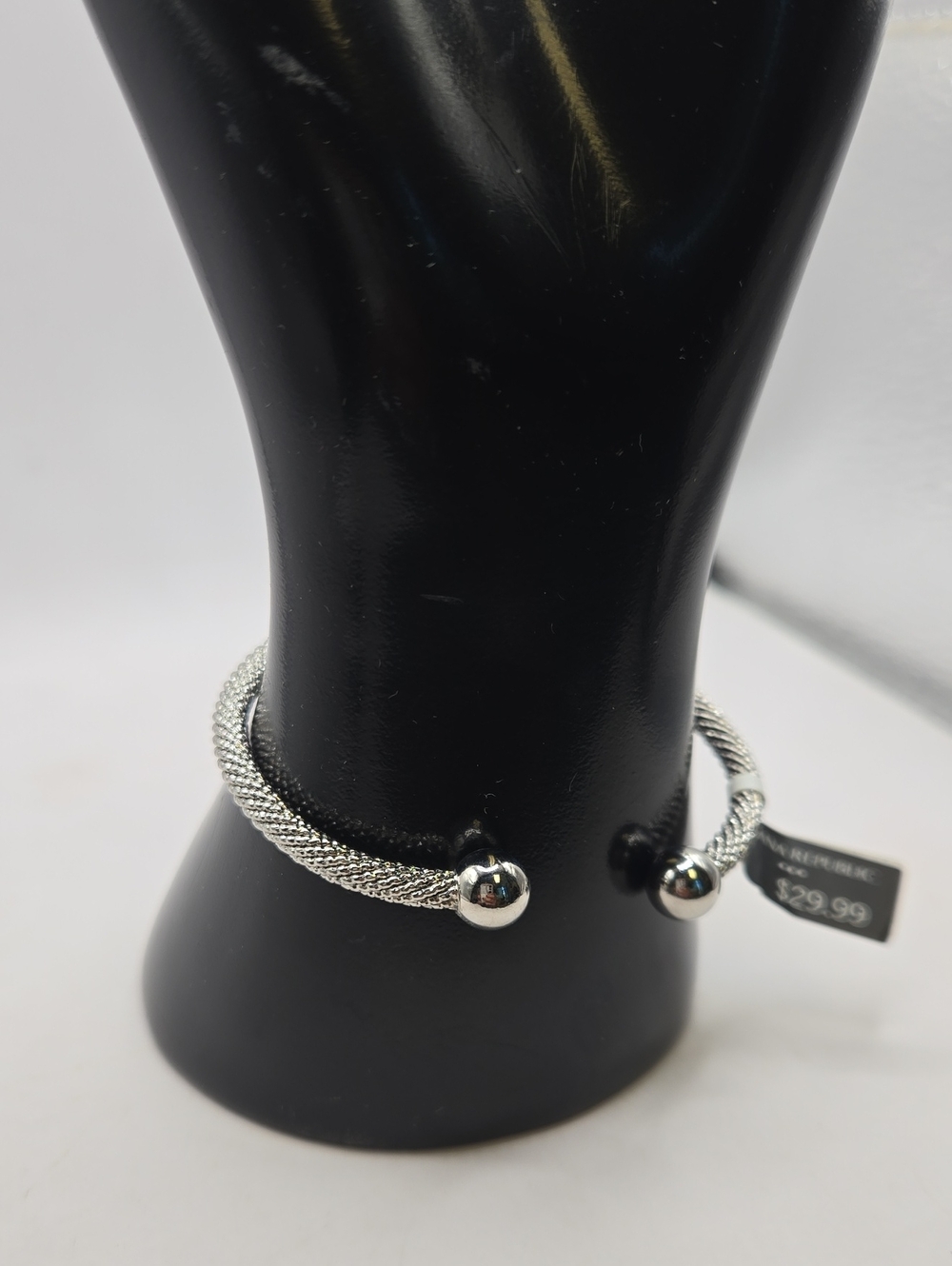 NEW Banana Republic Silver Mesh Open Cuff Bracelet with Polished End Caps - Picture 3 of 3